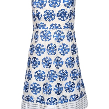 Lilly Pulitzer - White w/ Blue Embroidered Detail Strapless Dress Sz 0