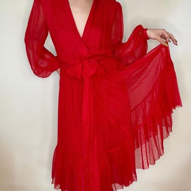 Vintage 80&amp;#39;s SCHERRER Boutique Red Long Sleeve Dress Made in France by VintageRosemond