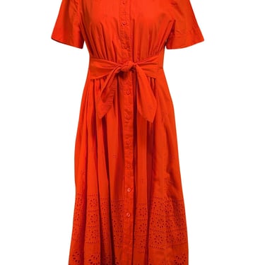 Kate Spade - Orange Eyelet Midi Dress Sz M