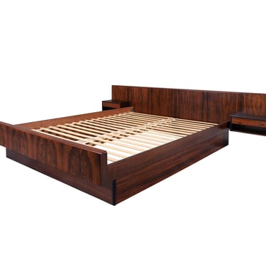 Danish Modern Rosewood Queen Bed with Floating Nightstands by Sannemanns