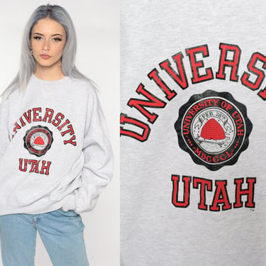 University Of Utah Sweatshirt 80s Grey Sweatshirt College Shirt Slouchy Crewneck 90s Vintage Graphic Extra Large xl 