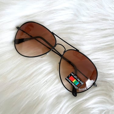 Vintage 80s Skinny Black and Amber Aviator Sunglasses 