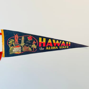 Vintage Hawaii Souvenir Pennant, Hawaiian, Aloha, Hula, Tiki Bar 