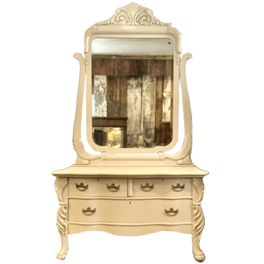 Antique Caved Oak Dresser with Large Mirror
