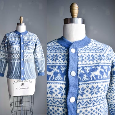 Vintage Knit Winter Sweater / Vintage German Knit Sweater / Winter Knit Deer 