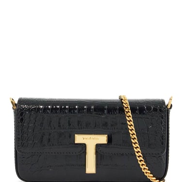 Tom Ford Mini Crossbody Bag In Black Calf Leather With Crocodile Effect Women