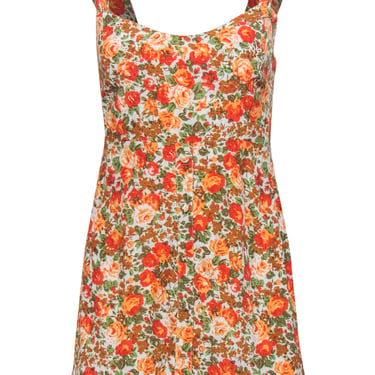 Faithfull the Brand - Orange, Green &amp; White Floral Print &quot;Lou Lou&quot; Mini Dress Sz 2