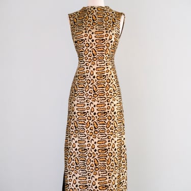 MEOW! 1960's Metallic Gold Leopard Print Gown by Alice of California / Medium