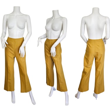 1960's Mustard Yellow Slim Poly Cigarette Pants I Sz Med I W: 28