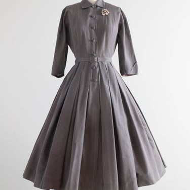 Elegant 1950's New Look Era Nettie Rosenstein Grey Silk Organza Shirtwaist Dress / SM