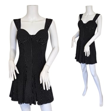 Rampage 1990s Black Mesh Polka Dot Skater Dress I Sz Sm 