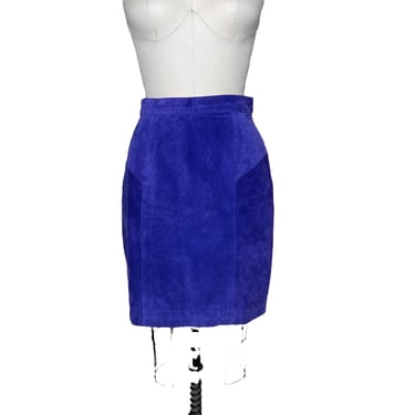 Vintage 80’s Cobalt Blue Suede Skirt, size 9/10, 28” 