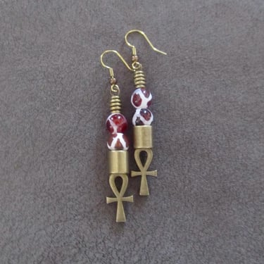 Ankh Egyptian African earrings, fertility symbol, kemetism, Tibetan agate 3 