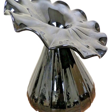 Vintage Black Amethyst Jack In The Pulpit Vase - Large 12.5" Glass 