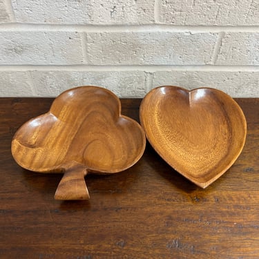 Vintage Heart and Club Wooden Snack Trays - Mid-century Modern Serving Set 