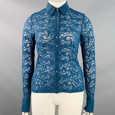 ANNE FONTAINE Size L Calisse Blue Polyamide Blend Lace French Cuff Blouse