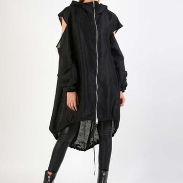 Semi-Sheer Cut Out Details Duster Jacket