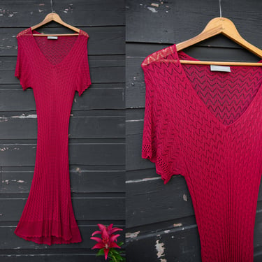 90s Scarlett Crochet Dress, Sheer Knit Midi Dress, Boho Summer Dress 