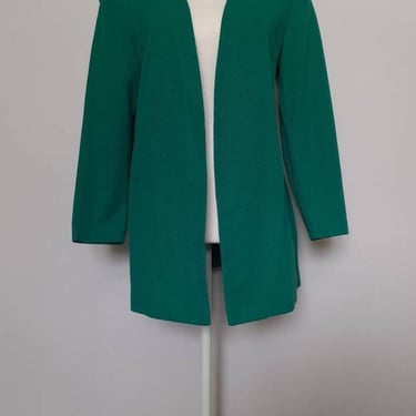 Vintage late 1970's early 1980's Another Thyme Teal Open Front Sweater Blazer/Duster 