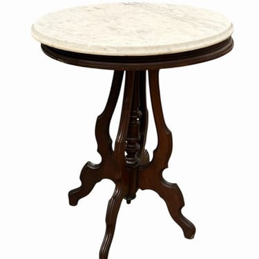Victorian Walnut &amp; Oval Marble Top Side Table, ca. 1880