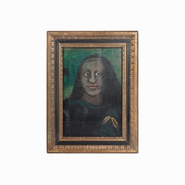 M. Sheehan Oil Painting on Wood Folk Art African American Portrait Vintage 