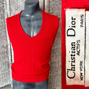 Cable Knit Sweater Vest, V-Neck, Vintage Christian Dior, Pull Over, Soft Acrylic Orlon, Unisex 