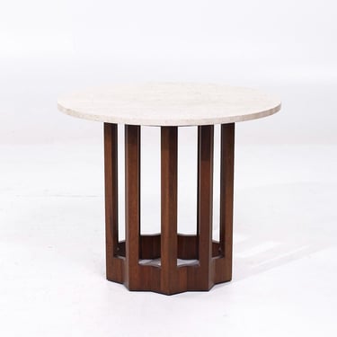 Harvey Probber Mid Century Travertine and Walnut Side End Table - mcm 