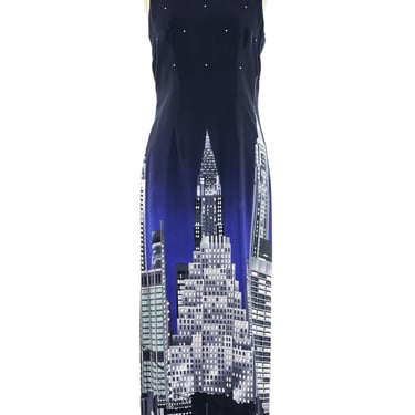 1990s New York Skyline Sleeveless Silk Dress