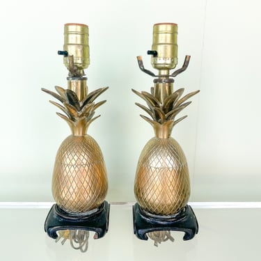 Pair of Petite Brass Pineapple Lamps