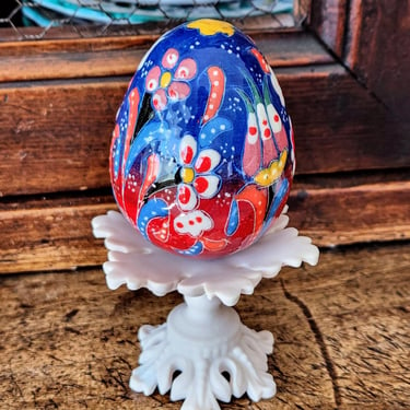 Vintage Ceramic Egg~Colorful Hand Painted Floral Design 