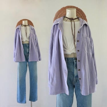 worrrn lilac corduroy shirt-jacket - vintage 90s y2k lavendender purple shirt jacket shacket long sleeve womens fall 