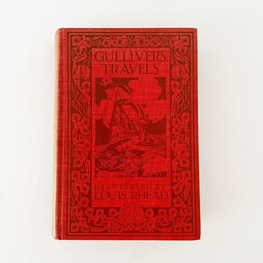 Gulliver's Travels by Jonathan Swift, Illustrated by Louis Rhead, 1913 Cloth Bound Book - Beautiful Shelf Decor - Decorative Cloth Binding 