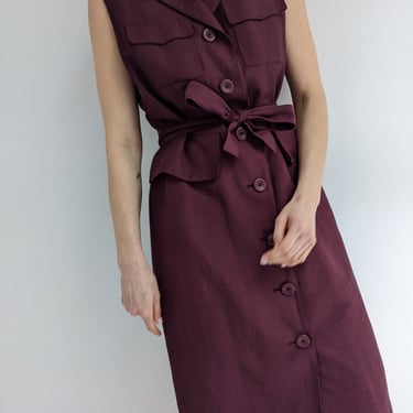 Vintage Merlot Woven Linen Dress