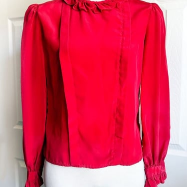 70's New Wave Disco RED BLOUSE, Vintage Shirt Ruffles Hippie Ossie Clark style, Boho, 1980's, 1970's 