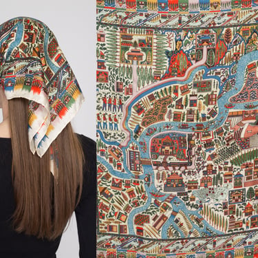 70s Novelty City Map Print Square Scarf 