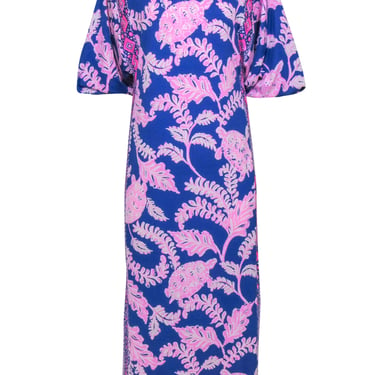 Lilly Pulitzer - Indigo & Pink Leaf & Turtle Print "Silvia" Maxi Dress Sz 2