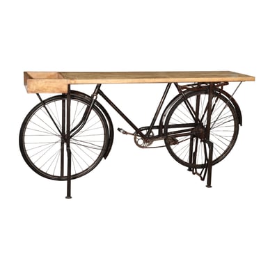 Iron Bicycle Console Table with Teak Top