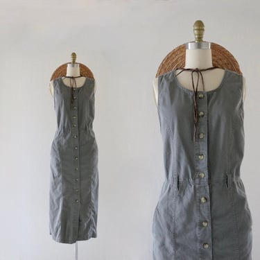 sage gray button dress - m 