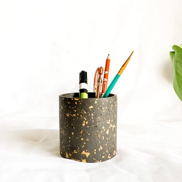 Charcoal & Yellow Terrazzo Pencil Pot Vase 