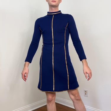 60s Morton Myles for Malcolm Charles studded space age mod wool dress 