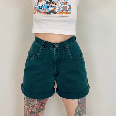90's Forest Green Denim High Rise Jean Shorts / Size 26 