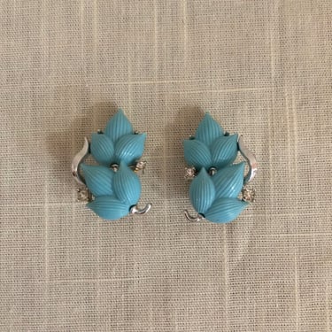Light Blue/Aqua Floral Earrings by Lisner - 1960s 