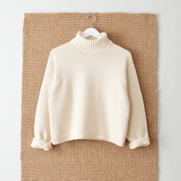 vintage cropped turtleneck sweater, cream cotton knit pullover, M / L 