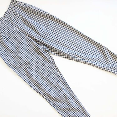 Vintage 90s GAP Plaid Pants 24 XS -  High Waist Blue White Checkred Trousers - Cotton Crop Tapered Leg Pants 