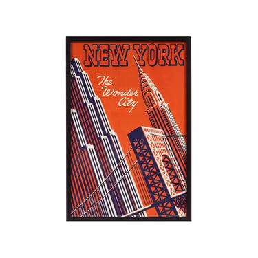 New York The Wonder City Offset Lithograph Framed 