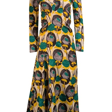 Sportmax - White, Yellow, Green, &amp; Black Floral Multi Dress Sz S