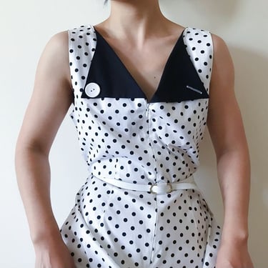 vintage dress polka dot dress white black market dress cotton minimalist sun dress midi dress reversible circle dress sleeveless size M 