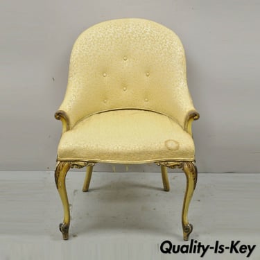 Antique French Louis XV Style Upholstered Cream Painted Vanity Side Accent Chair