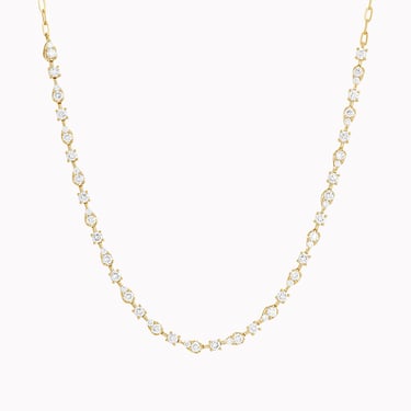 Alternating Diamond Station Paperclip Chain Necklace