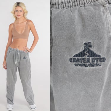 Grey Track Pants 80s Crazy Shirts Joggers Crater Dyed Volcano Embroidered High Drawstring Waist Casual Streetwear Pants Vintage 1980s Medium 